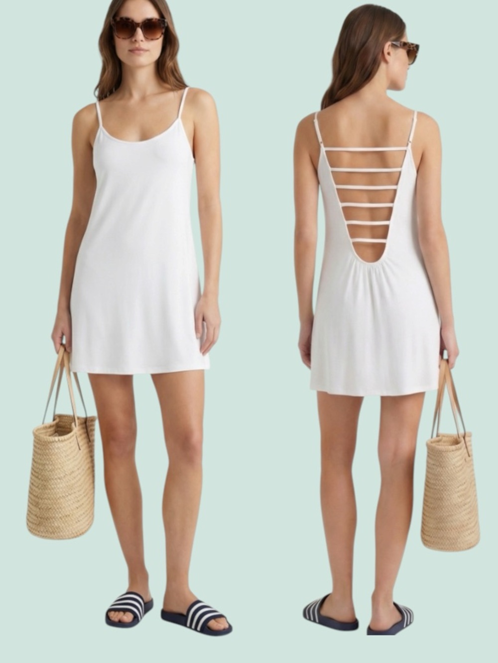 Raviya Macys white cover up slip beach dress ladder back Resortwear Vacation